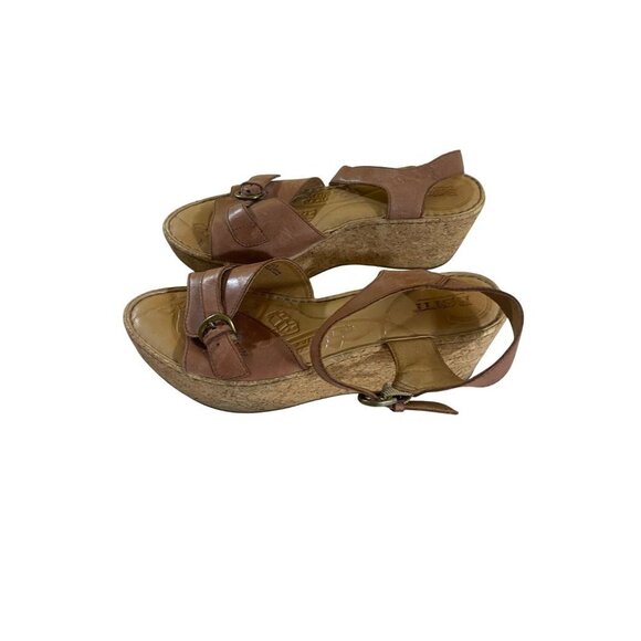 Born Women's Alaina Brown Leather WedgeSandals Platforms - 9 - Picture 1 of 12